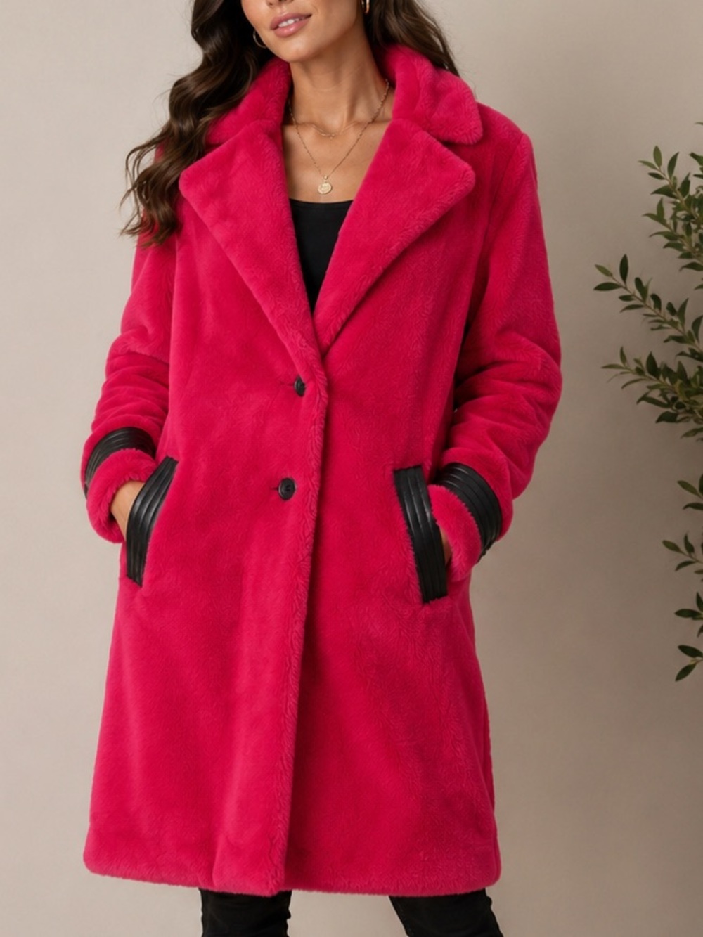 Karl Lagerfeld Paris Women’s Hot Pink Faux Fur Teddy Coat Size Small Winter Coat